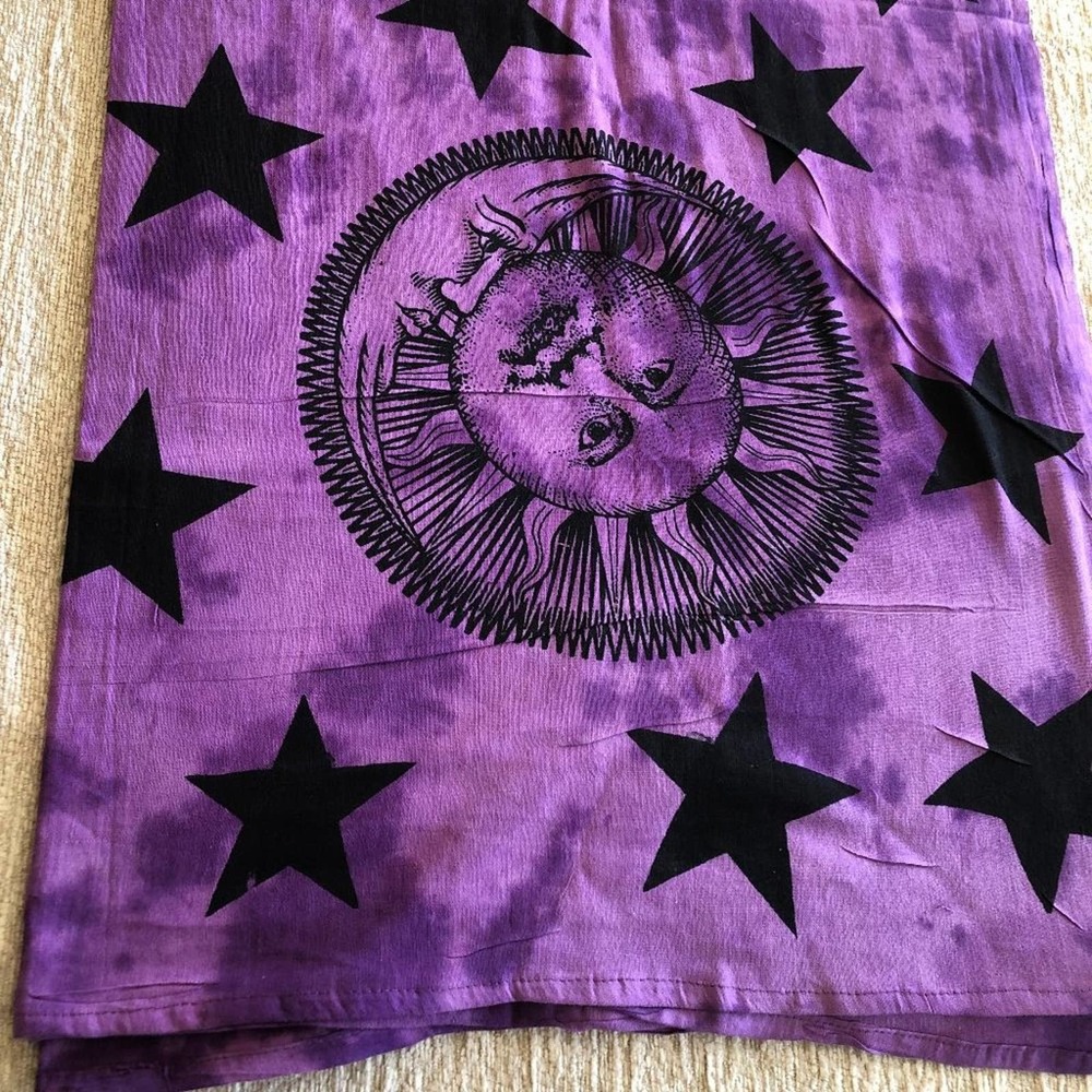 NWT purple moon stars celestial tie dye tapestry block print bed covering India